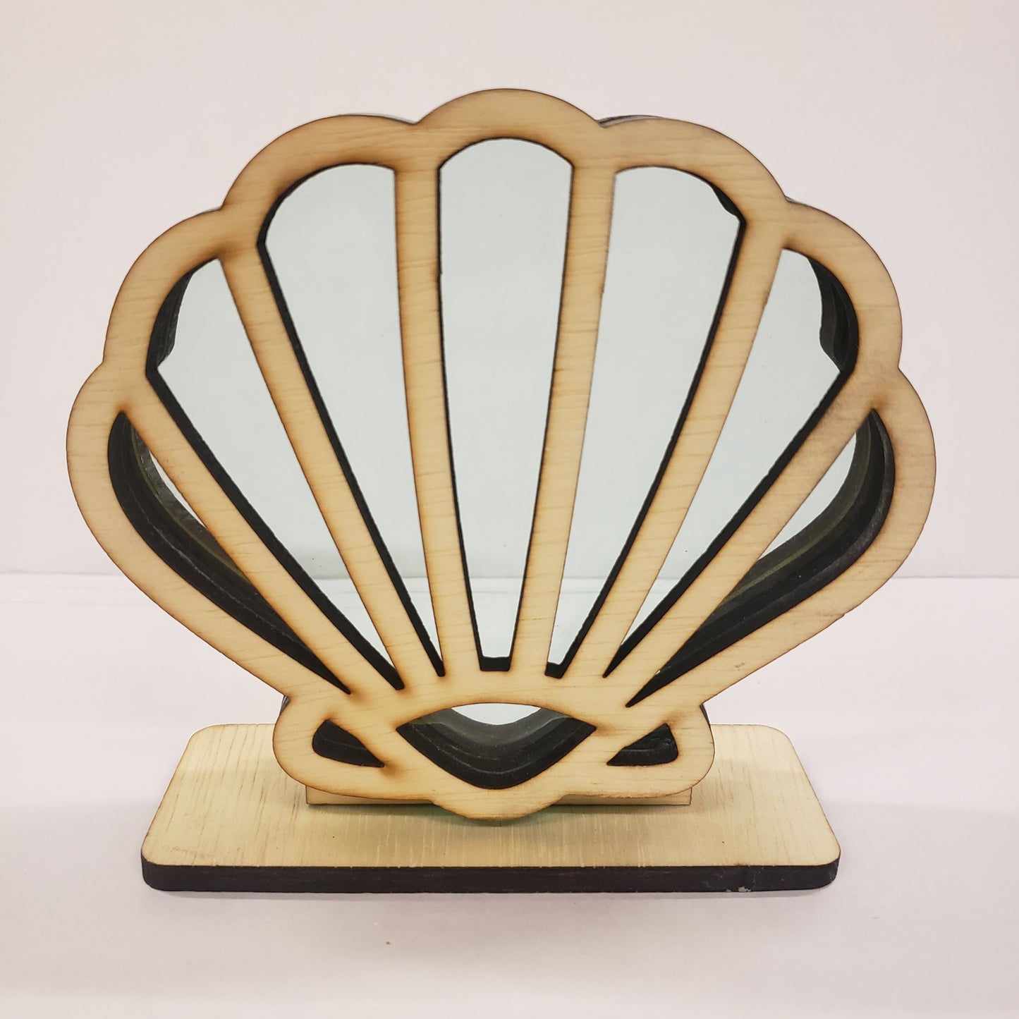 Clam Shell Sea Glass Shadowbox Display, Window Hanging, Double-sided Shine-through Shelf Sitter, LED Light, Small