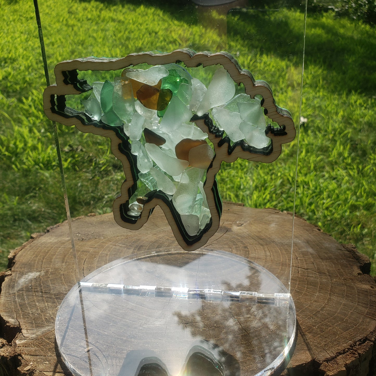 Lake Huron Sea Beach Glass Rock Shadowbox Display, Single Sided, Window Display, Double-sided Shine-through Shelf Sitter, LED Light, Small