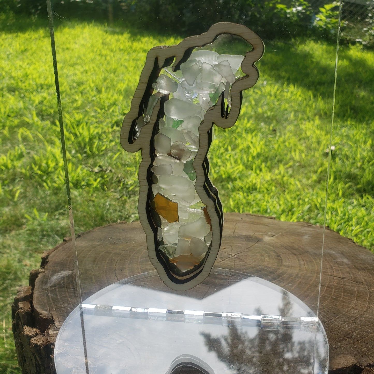 Lake Michigan Sea Beach Glass Rock Shadowbox Display, Single Sided, Window Display, Two-sided Shine-through Shelf Sitter, LED Light, Small