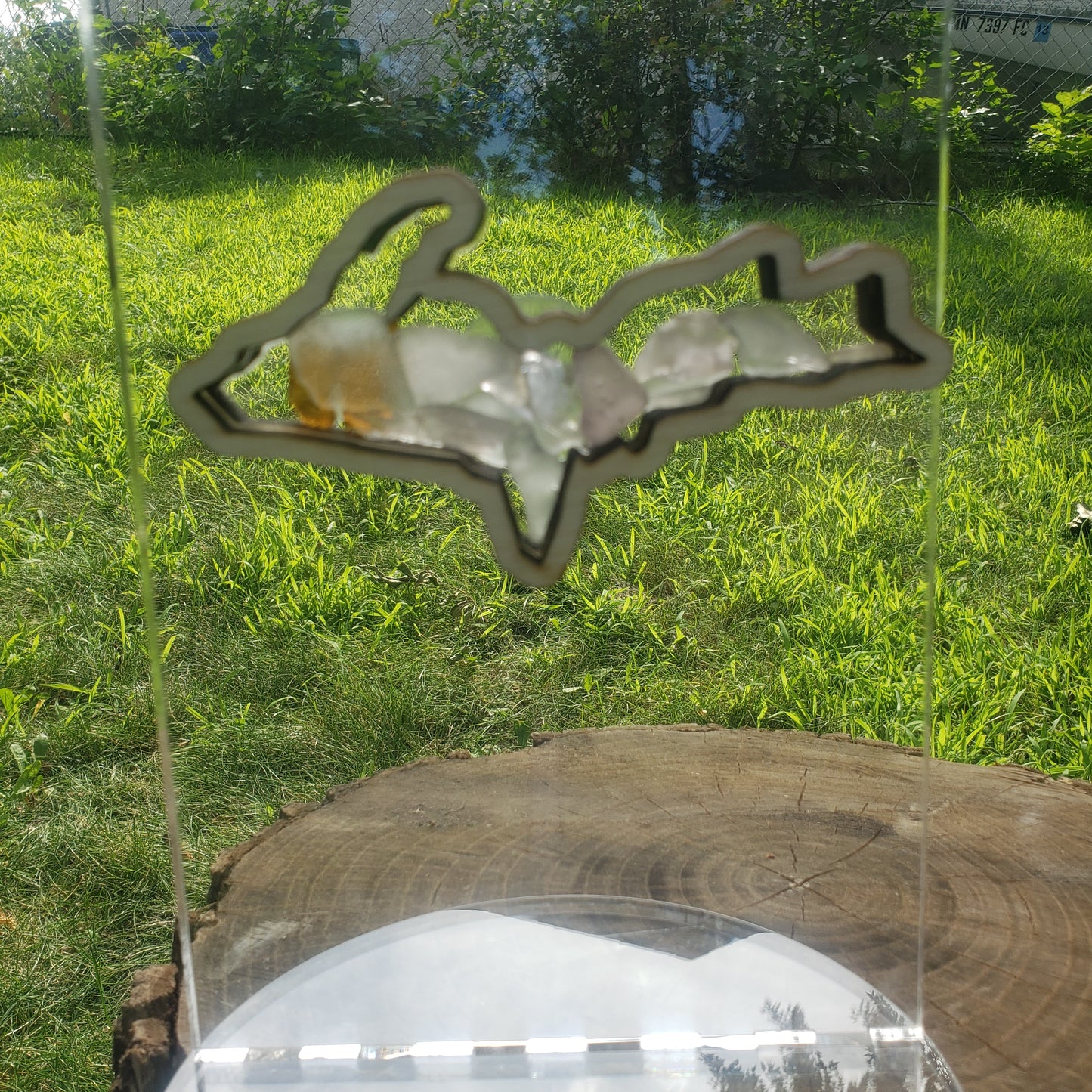 Michigan Upper Peninsula Sea Beach Glass Shadowbox Display, Single Sided, Window Hanging, Double-sided Shelf Sitter, LED Night Light, Small