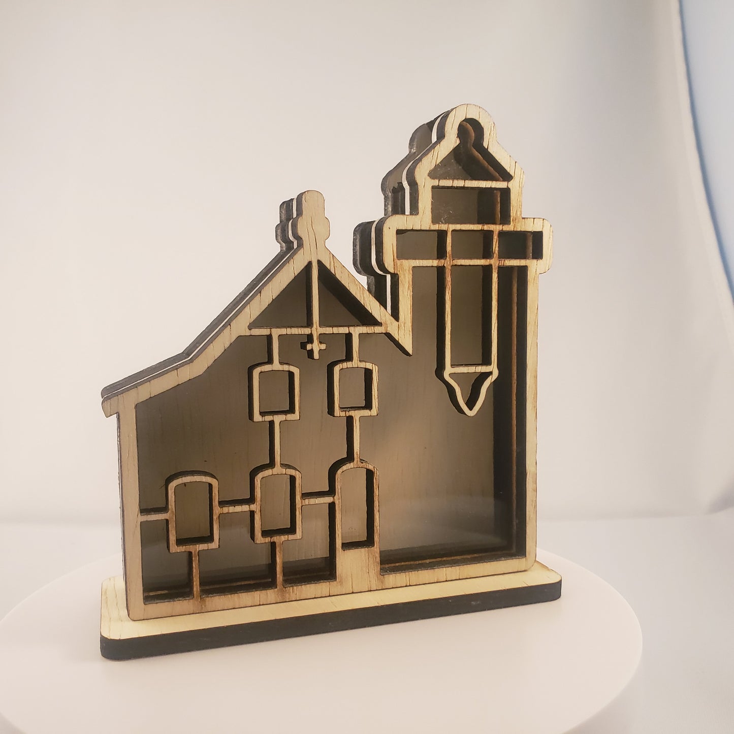 Sand Island Lighthouse Apostle Islands Wisconsin Sea Glass Shadowbox Display Single Sided, Window Hanging, Double Sided, LED Light, Small