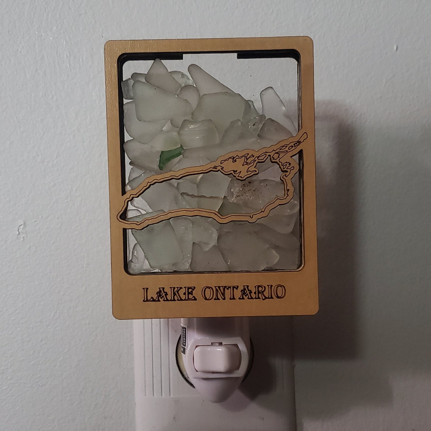 Lake Ontario Beach Glass Shadowbox Plugin Nightlight with on/off switch, Great Lakes