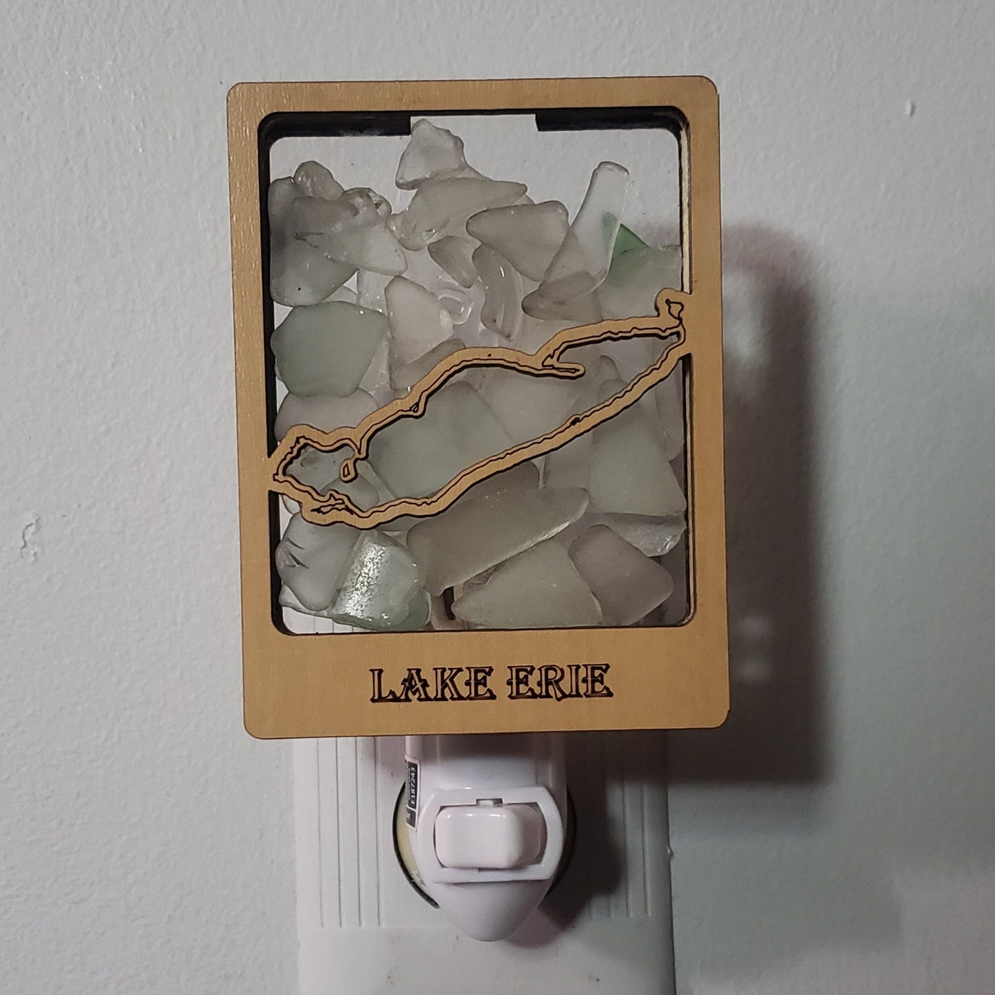 Lake Erie Beach Glass Shadowbox Plugin Nightlight with on/off switch, Great Lakes Seaglass