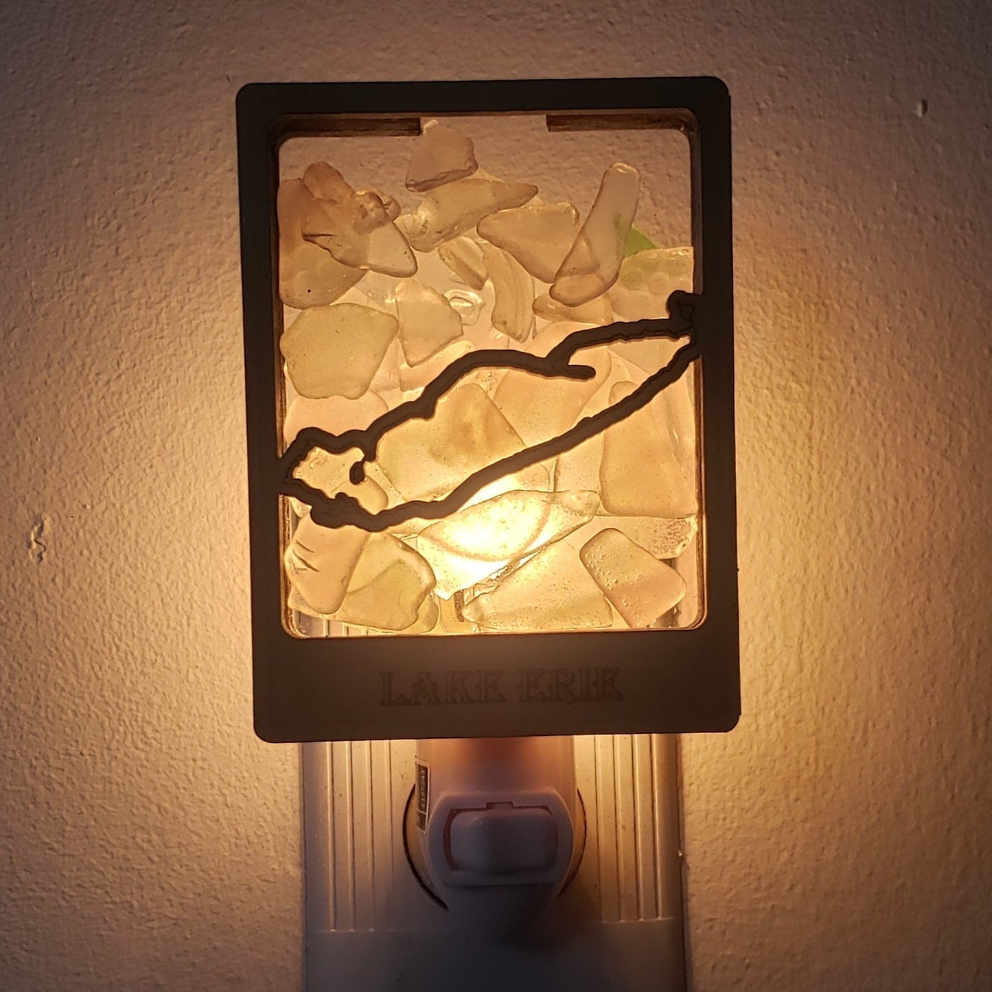 Lake Erie Beach Glass Shadowbox Plugin Nightlight with on/off switch, Great Lakes Seaglass