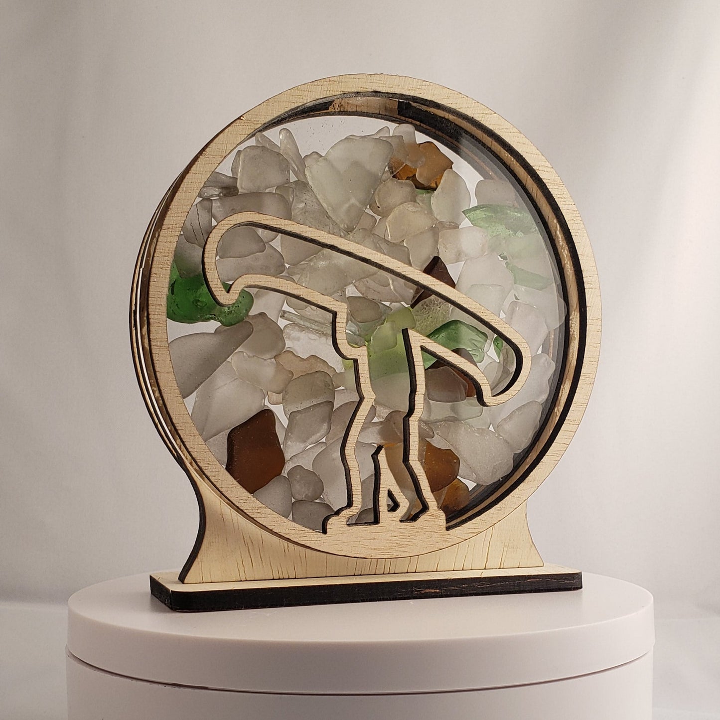 Portage a Canoe Sea Glass Shadowbox Display Single Sided, Window Hanging, Double Sided Shine-through Shelf Sitter, LED Light, Small