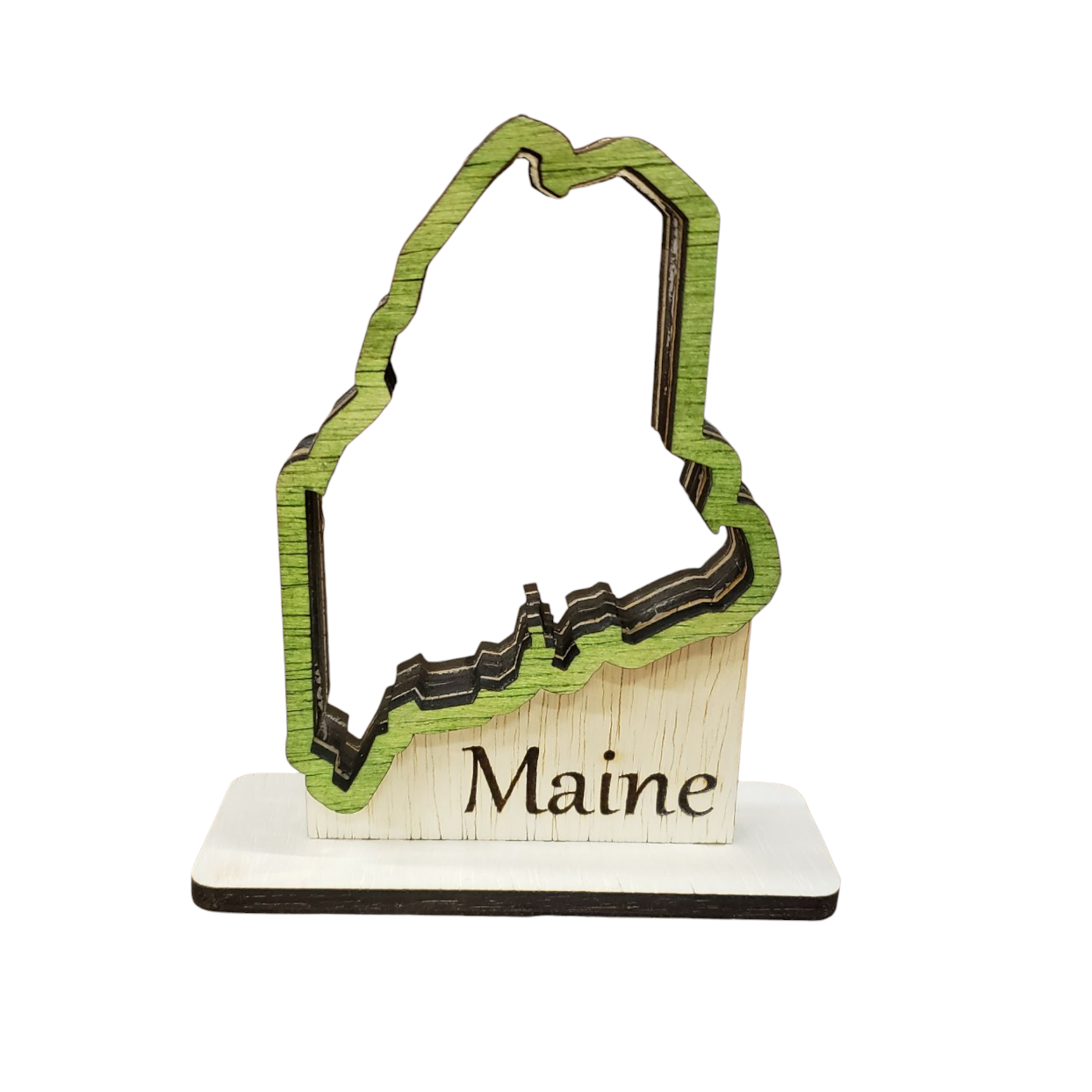 Maine Outline Sea Glass Shadowbox Display Single Sided, Window Hanging, Double Sided Shine-through Shelf Sitter, LED Light, Small