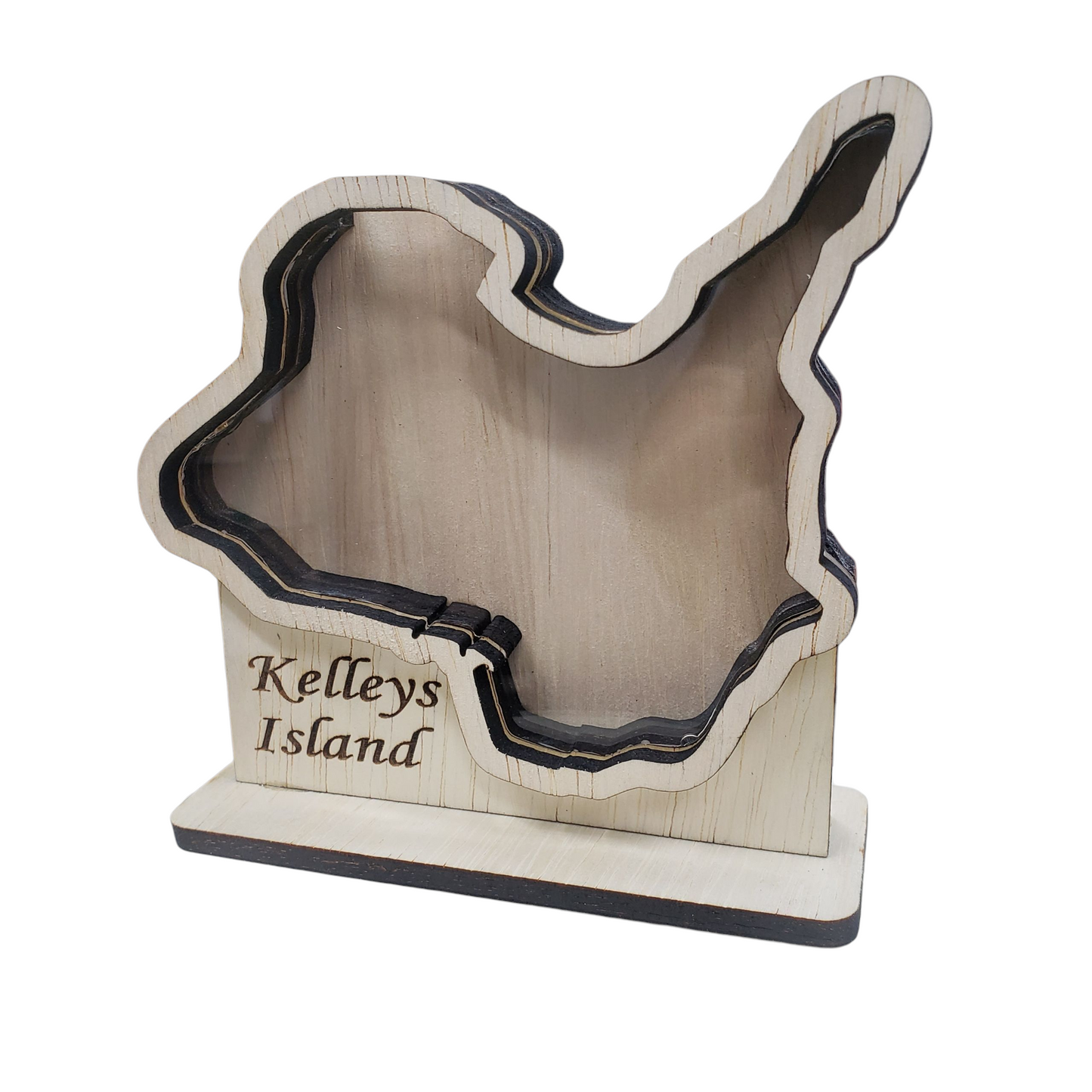 Kelleys Island Ohio Sea Glass Shadowbox Display Single Sided, Window Hanging, Double Sided Shine-through Shelf Sitter, LED Light, Small