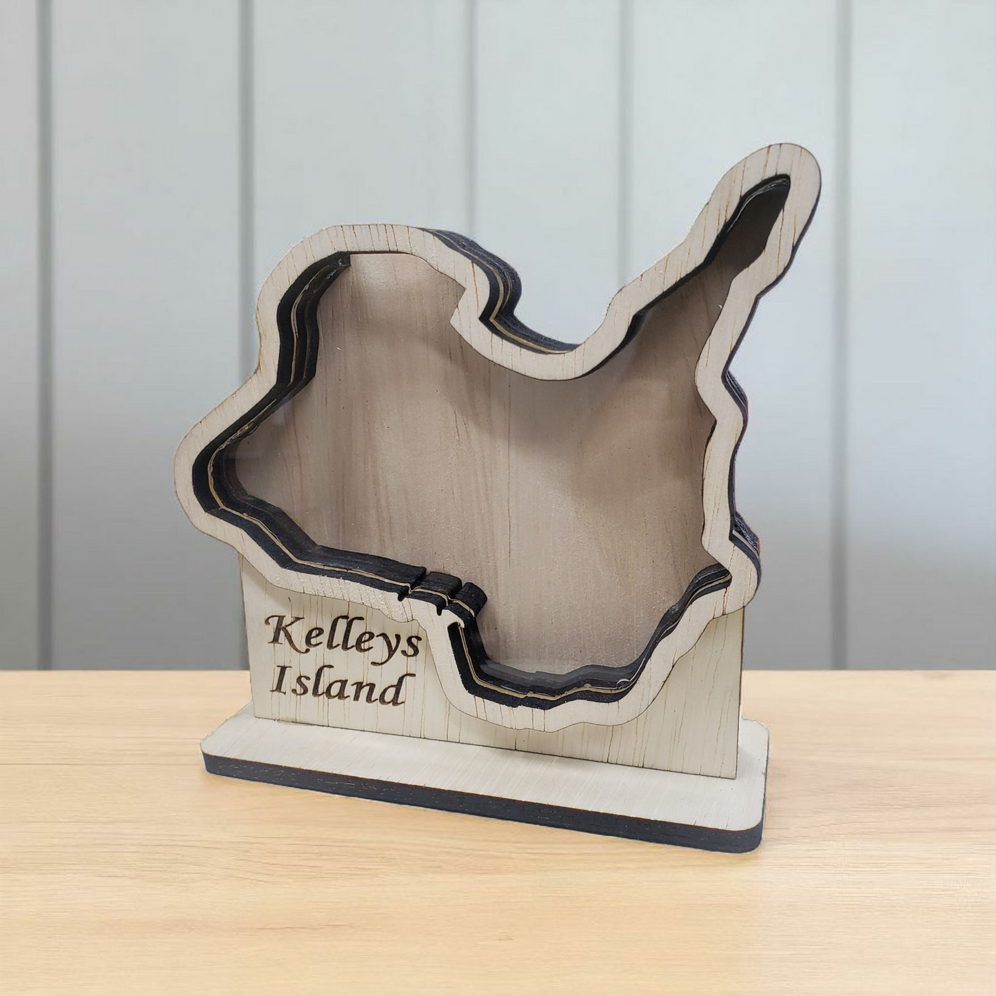 Kelleys Island Ohio Sea Glass Shadowbox Display Single Sided, Window Hanging, Double Sided Shine-through Shelf Sitter, LED Light, Small