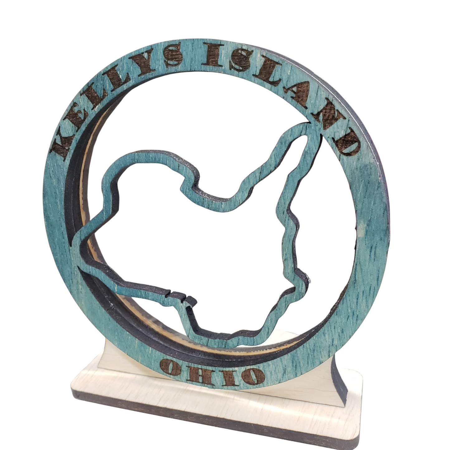 Kelleys Island Ohio Round Sea Glass Shadowbox Display Single Sided, Window Hanging, Double Sided Shine-through Shelf Sitter, LED Light, Small