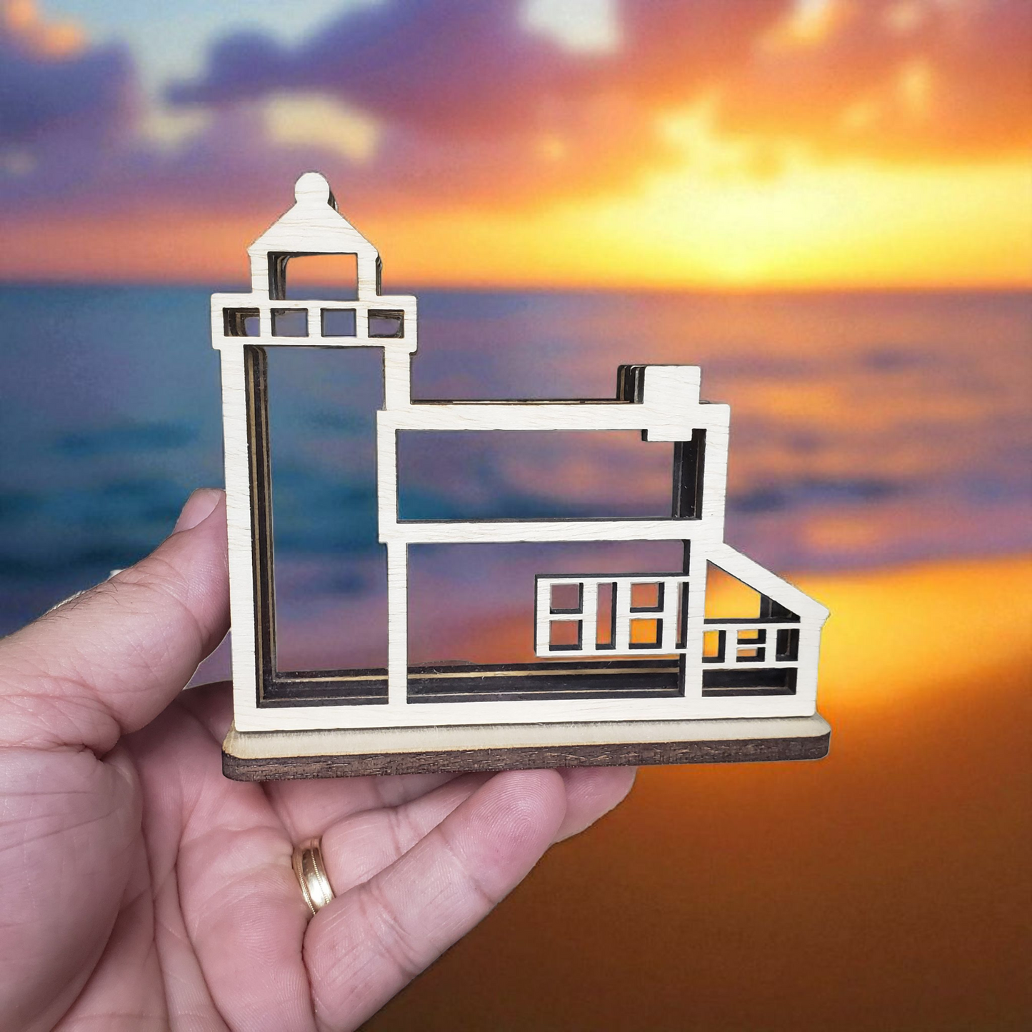 Copper Harbor Lighthouse Keweenaw Michigan Sea Glass Shadowbox Display Single Sided, Window Hanging, Double Sided, LED Night Light, Small