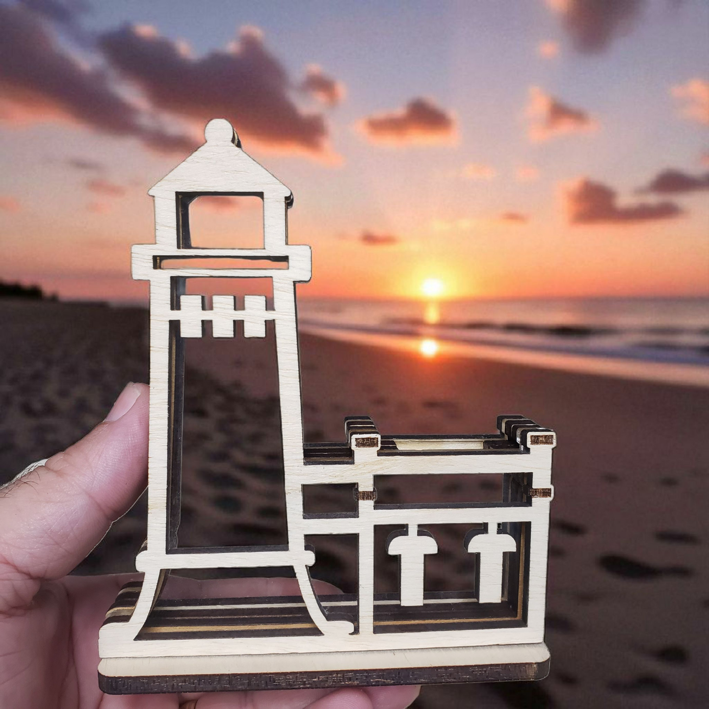 North Head Lighthouse Washington Sea Glass Shadowbox Display Single Sided, Window Hanging, Double Sided, LED Night Light, Small