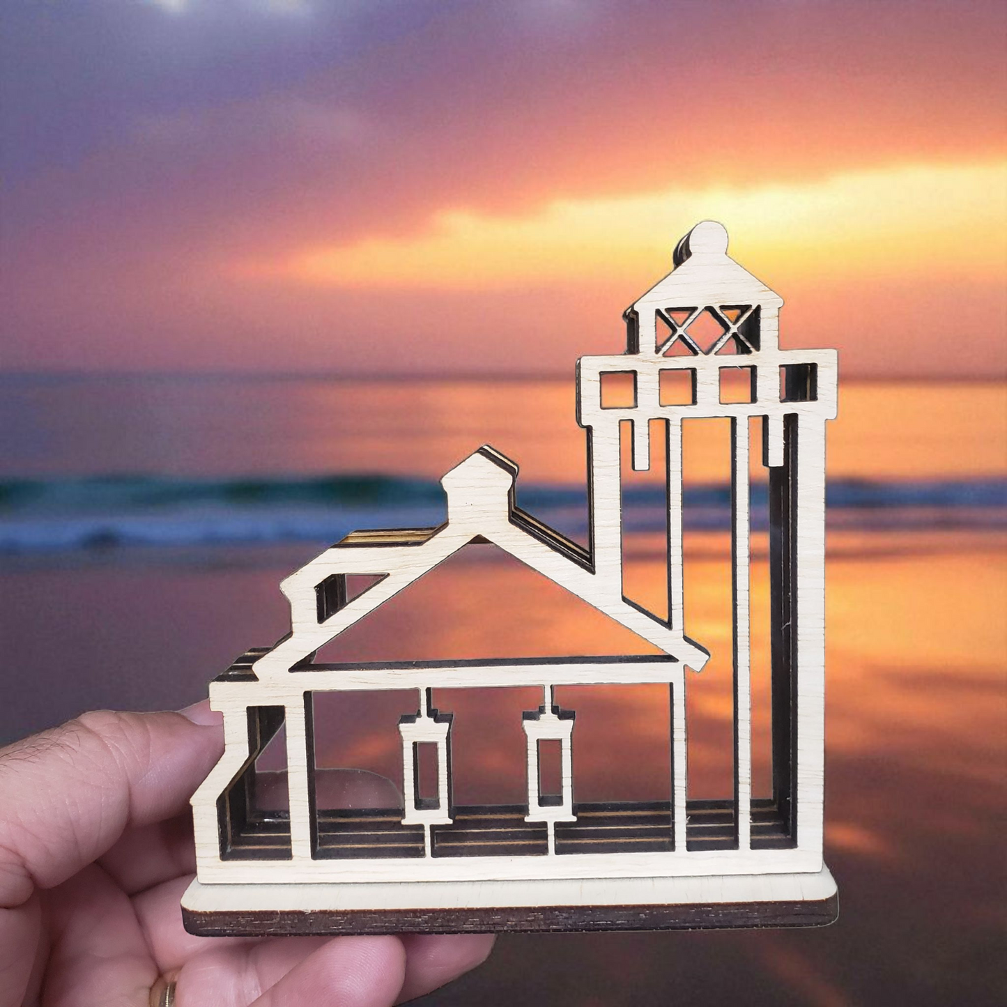 Alki Point Lighthouse Washington Sea Glass Shadowbox Display Single Sided, Window Hanging, Double Sided, LED Night Light, Small