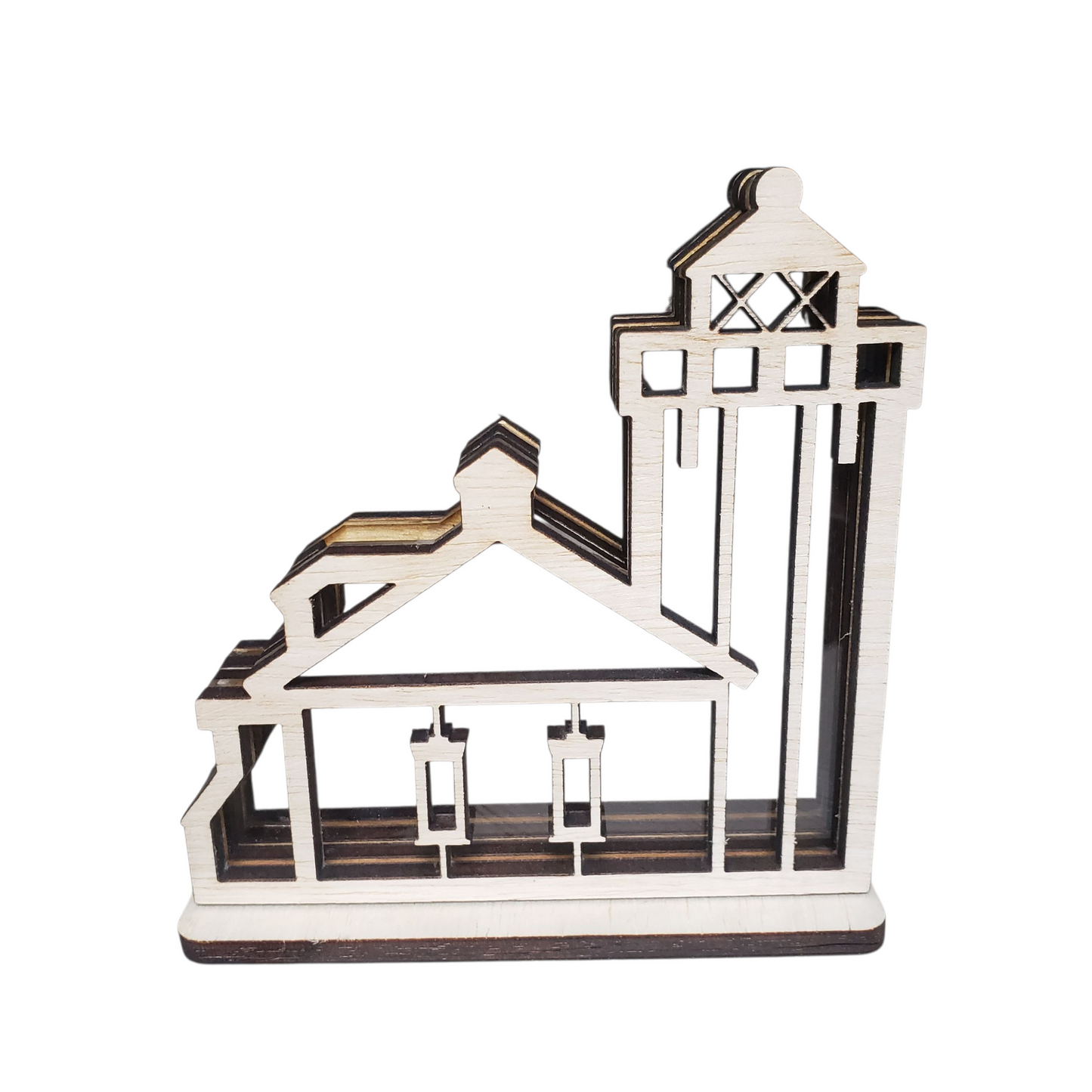 Alki Point Lighthouse Washington Sea Glass Shadowbox Display Single Sided, Window Hanging, Double Sided, LED Night Light, Small