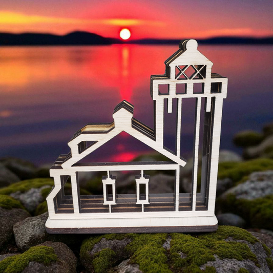 Alki Point Lighthouse Washington Sea Glass Shadowbox Display Single Sided, Window Hanging, Double Sided, LED Night Light, Small