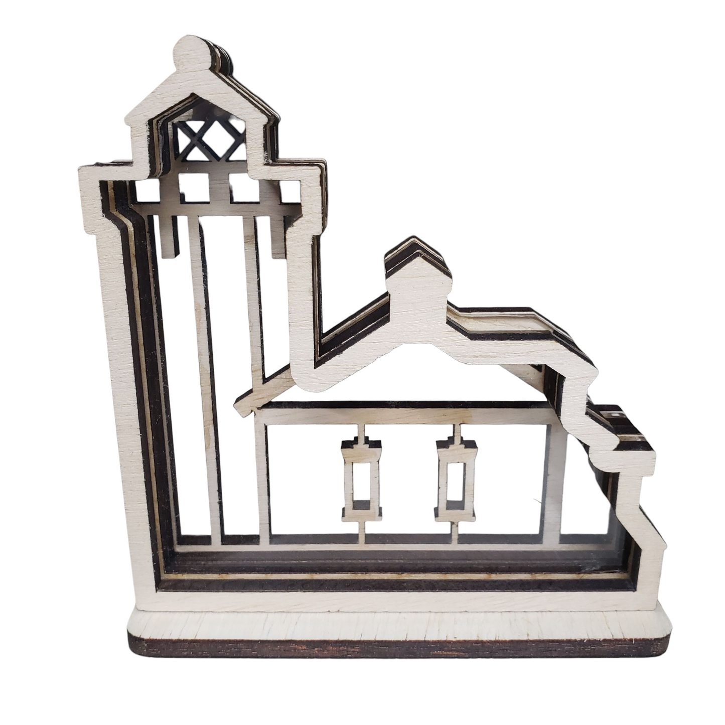 Alki Point Lighthouse Washington Sea Glass Shadowbox Display Single Sided, Window Hanging, Double Sided, LED Night Light, Small