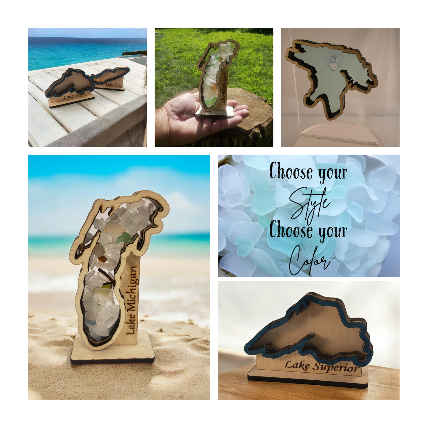 Lake Huron Sea Beach Glass Rock Shadowbox Display, Single Sided, Window Display, Double-sided Shine-through Shelf Sitter, LED Light, Small