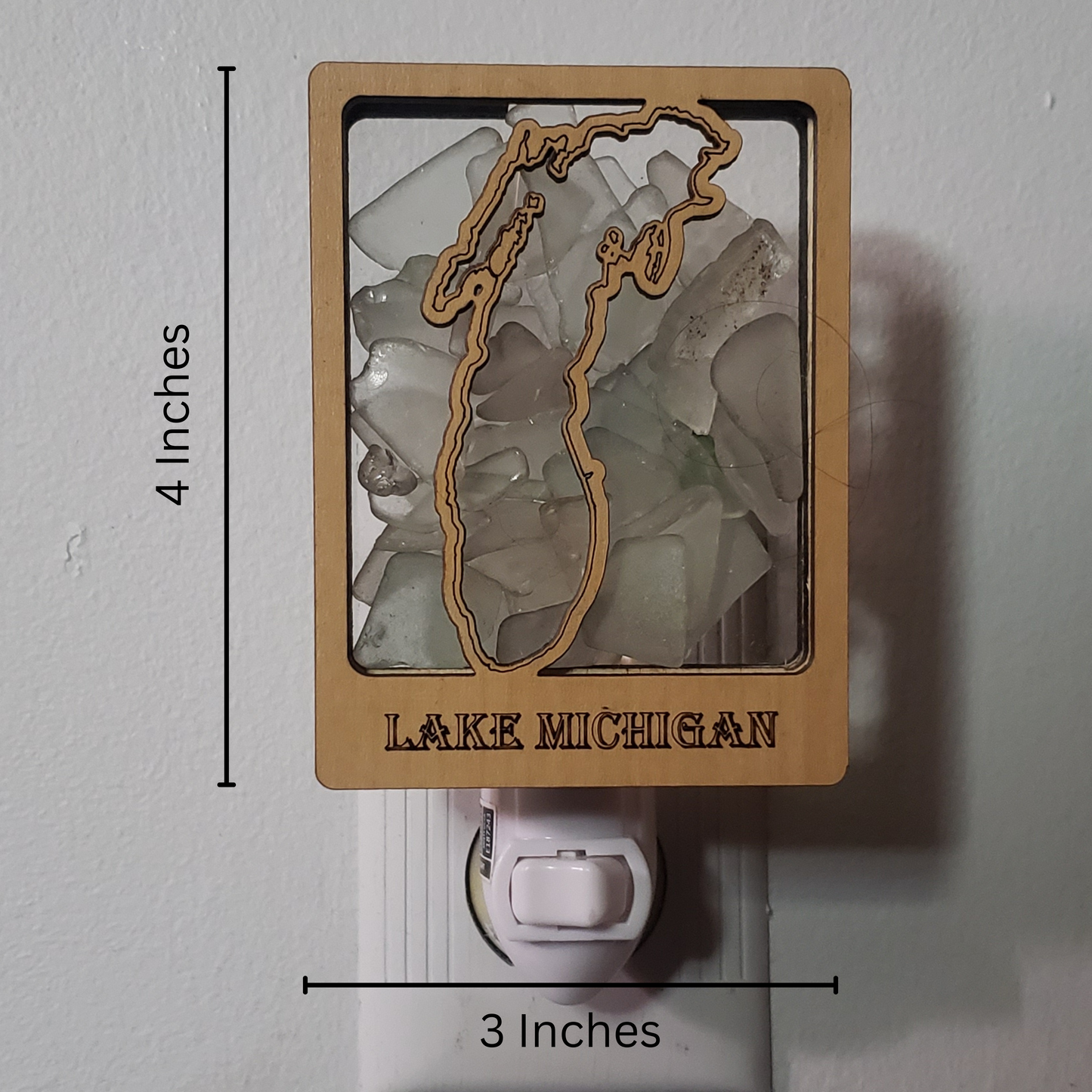 Lake Michigan Beach Glass Shadowbox Plugin Nightlight with on/off switch, Great Lakes