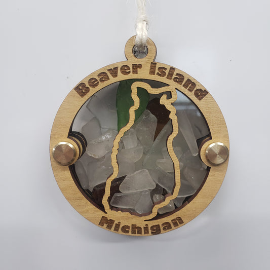Beaver Island, Michigan Beach Glass Shadowbox Ornament, Lake Michigan
