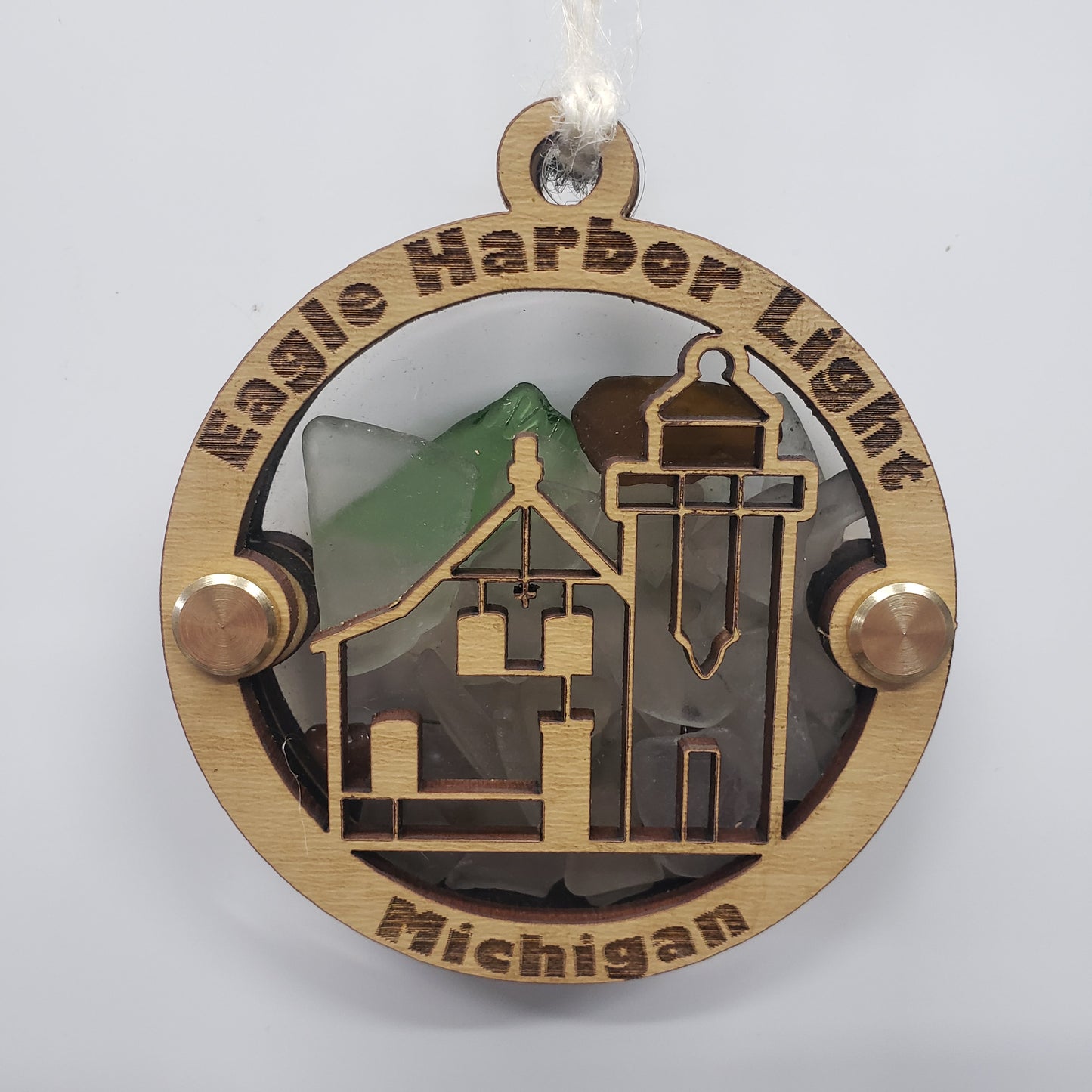 Eagle Harbor Lighthouse Beach Glass Shadowbox Ornament, Keweenaw Peninsula, Michigan, Upper Peninsula