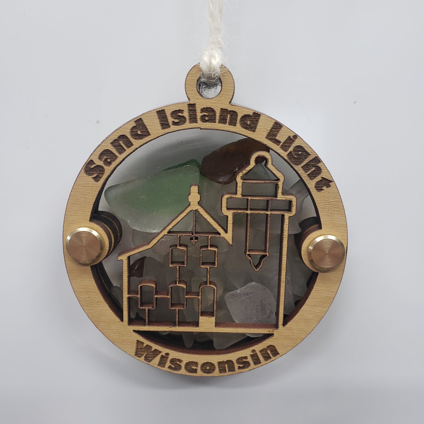Sand Island Lighthouse Beach Glass Shadowbox Ornament, Apostle Islands, Bayfield, WI