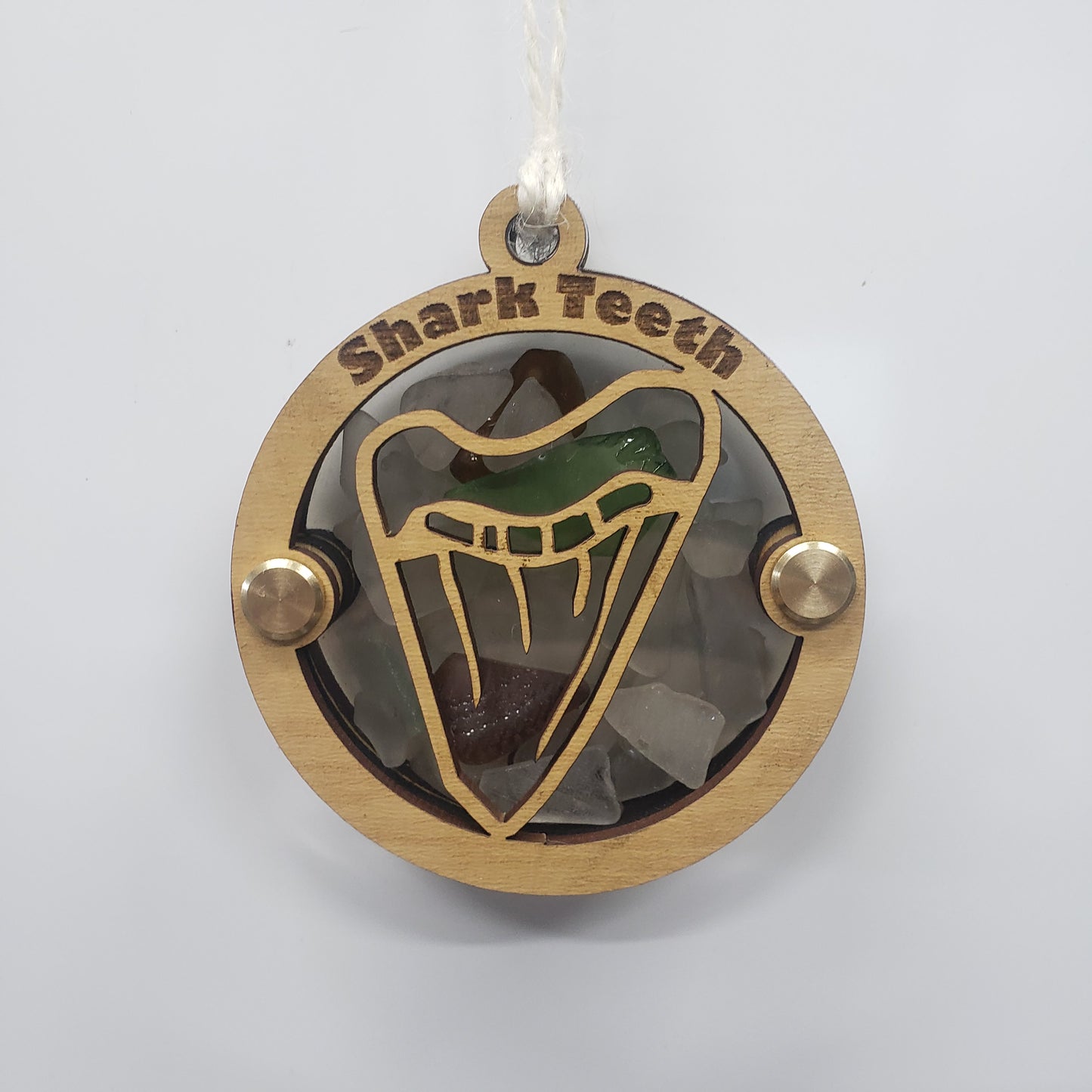 Shark Teeth, Megalodon Teeth, Sea Glass Beach Glass Shadowbox Ornament