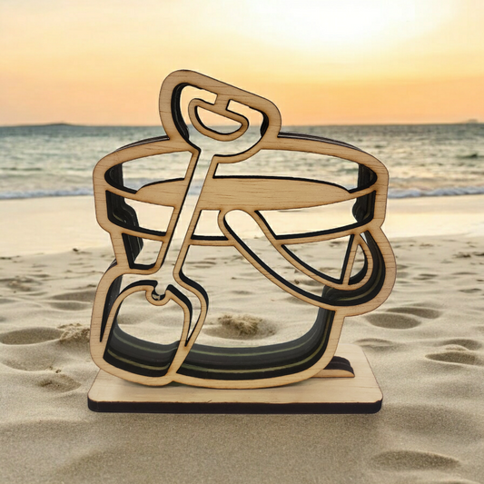 Bucket and Shovel Sea Glass Shadowbox Display, Single Sided, Window Display, Two Sided Shine-Through Design Shelf Sitter, LED Light, Small