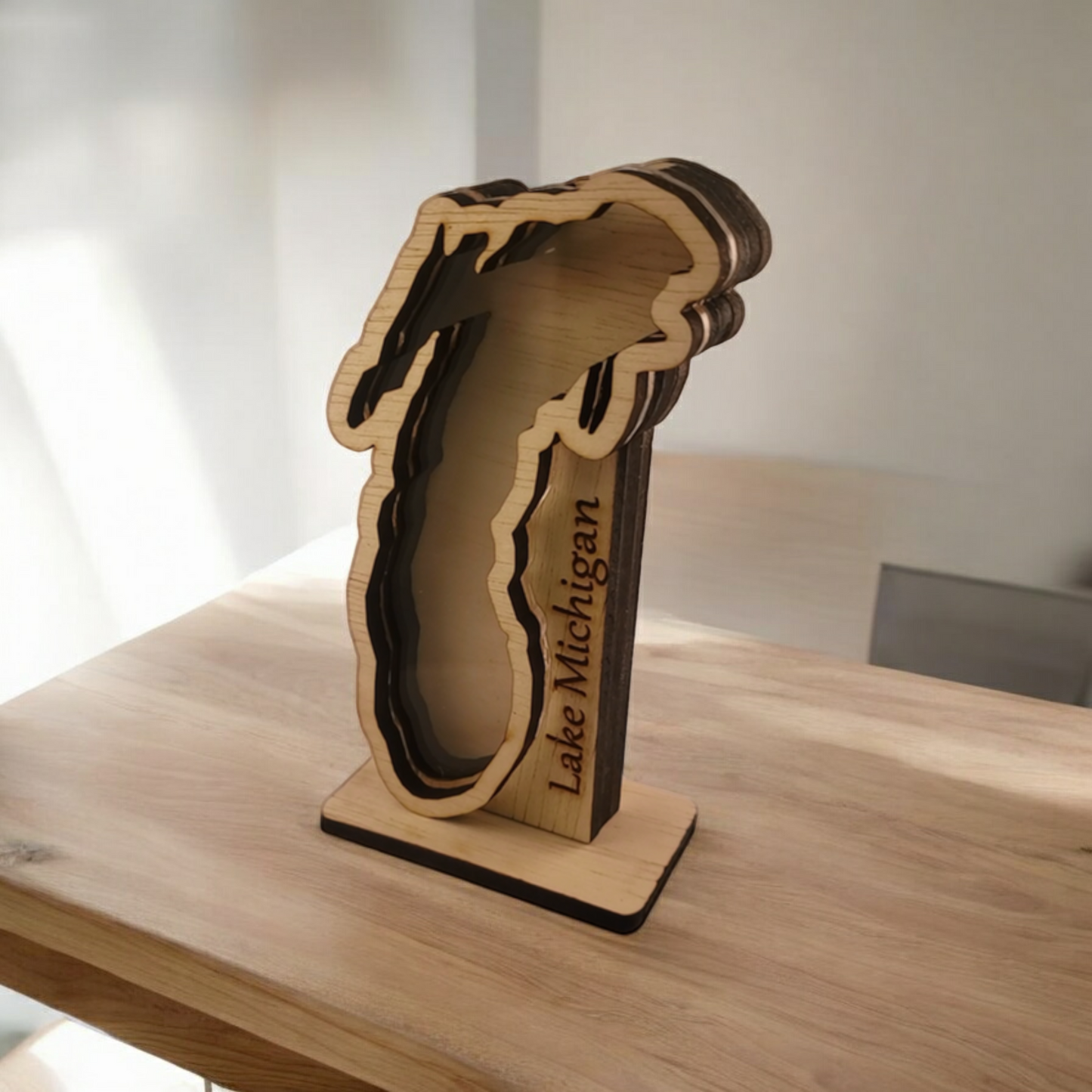 Lake Michigan Sea Beach Glass Rock Shadowbox Display, Single Sided, Window Display, Two-sided Shine-through Shelf Sitter, LED Light, Small