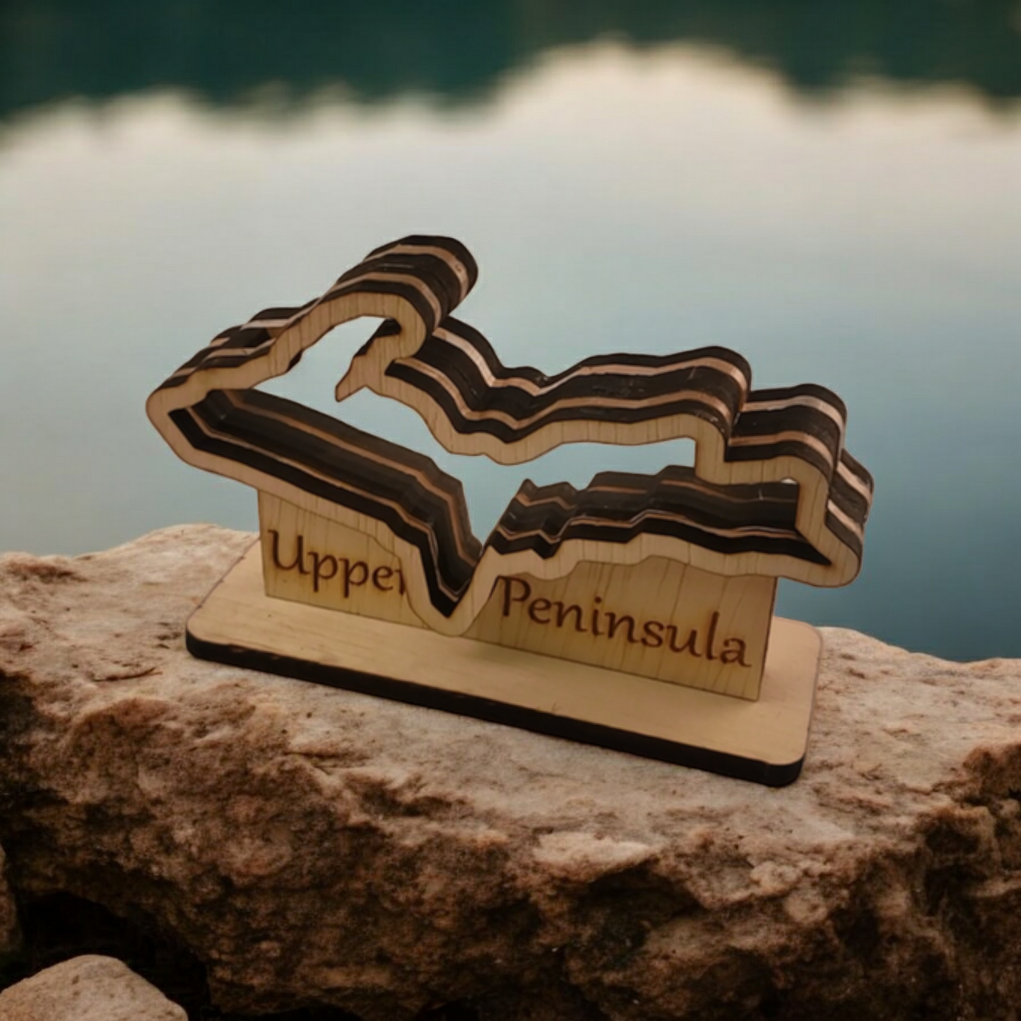 Michigan Upper Peninsula Sea Beach Glass Shadowbox Display, Single Sided, Window Hanging, Double-sided Shelf Sitter, LED Night Light, Small