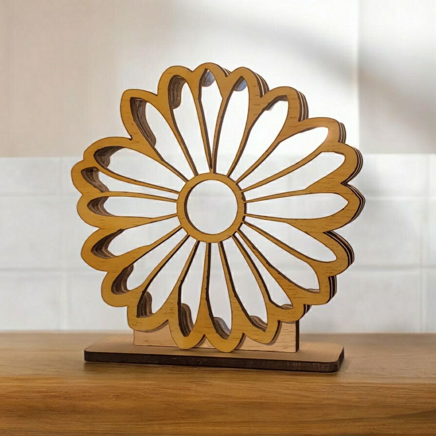 Sunflower Sea Glass Shadowbox Display, Single Sided, Window Display, Two Sided Shine-Through Design Shelf Sitter, LED Light, Small