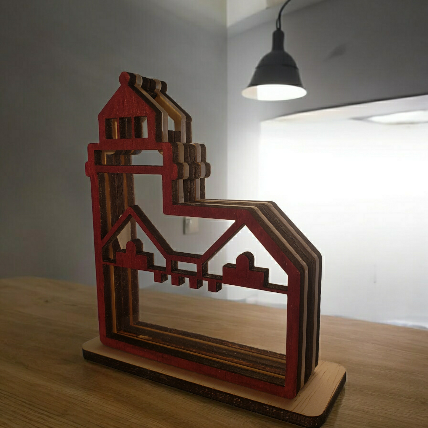 Holland Harbor Michigan "Big Red" Lighthouse Sea Glass Shadowbox Display Single Sided, Window Hanging, Double Sided, LED Night Light, Small