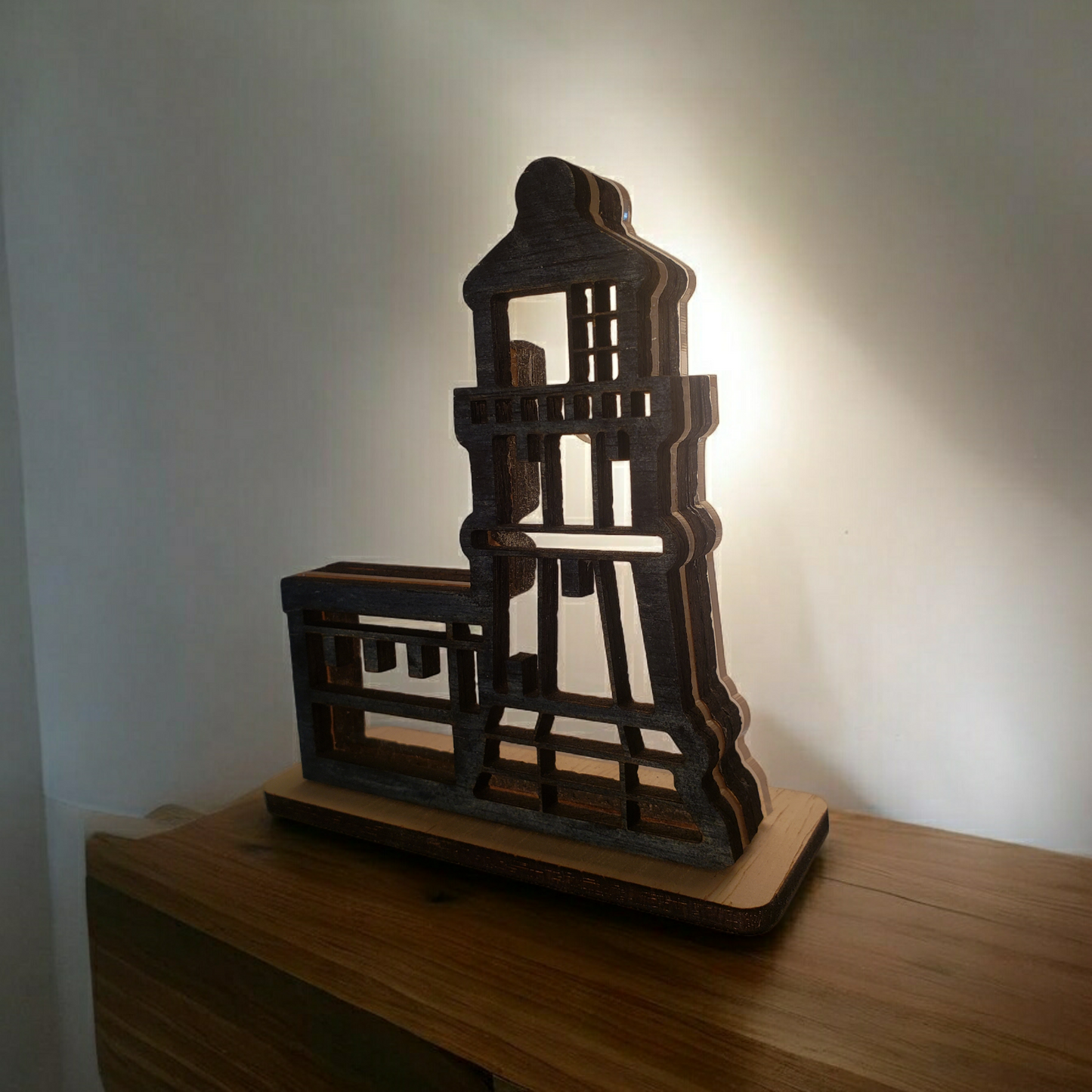 Split Rock Lighthouse Sea Glass Shadowbox Display Single Sided, Window Hanging, Double Sided Shine-through Shelf Sitter, LED Light, Small