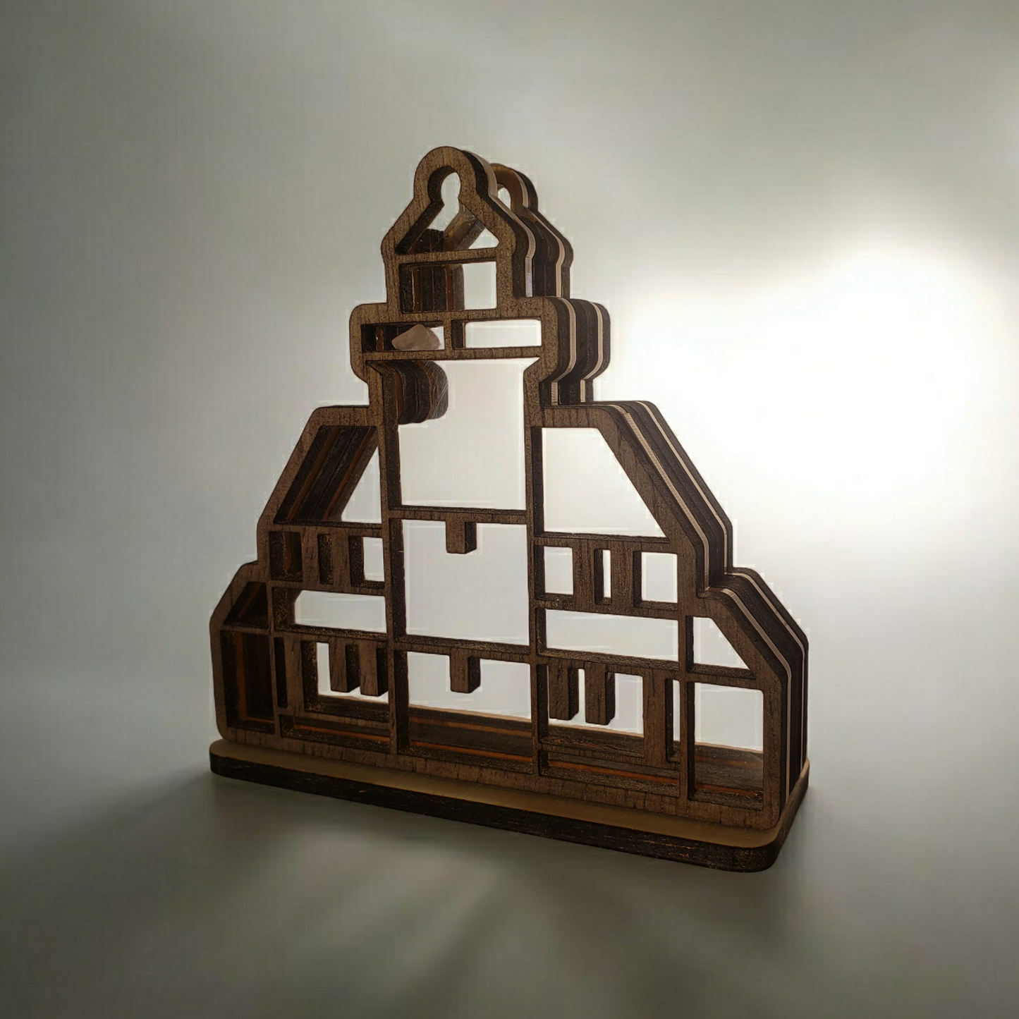 Raspberry Island Lighthouse Apostle Islands Wisconsin Sea Glass Shadowbox Display Single Sided, Window Hanging, Double Sided, LED Light, Small