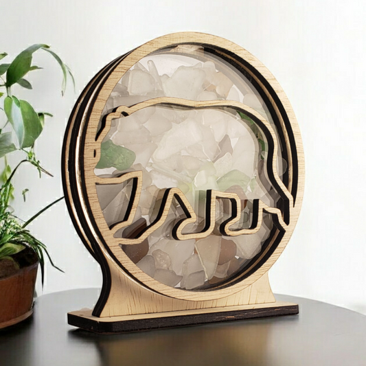 Bear Sea Glass Shadowbox Display Single Sided, Window Hanging, Double Sided Shine-through Shelf Sitter, LED Light, Small