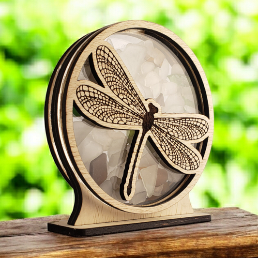 Dragonfly Sea Glass Shadowbox Display Single Sided, Window Hanging, Double Sided Shine-through Shelf Sitter, LED Light, Small