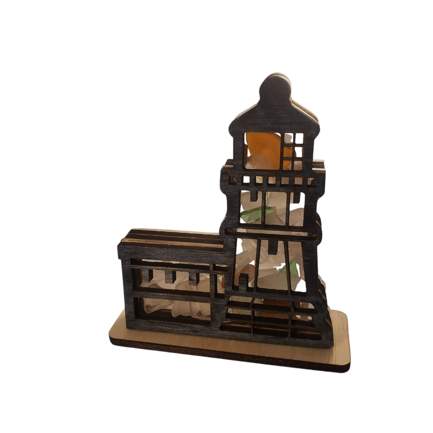 Split Rock Lighthouse Sea Glass Shadowbox Display Single Sided, Window Hanging, Double Sided Shine-through Shelf Sitter, LED Light, Small