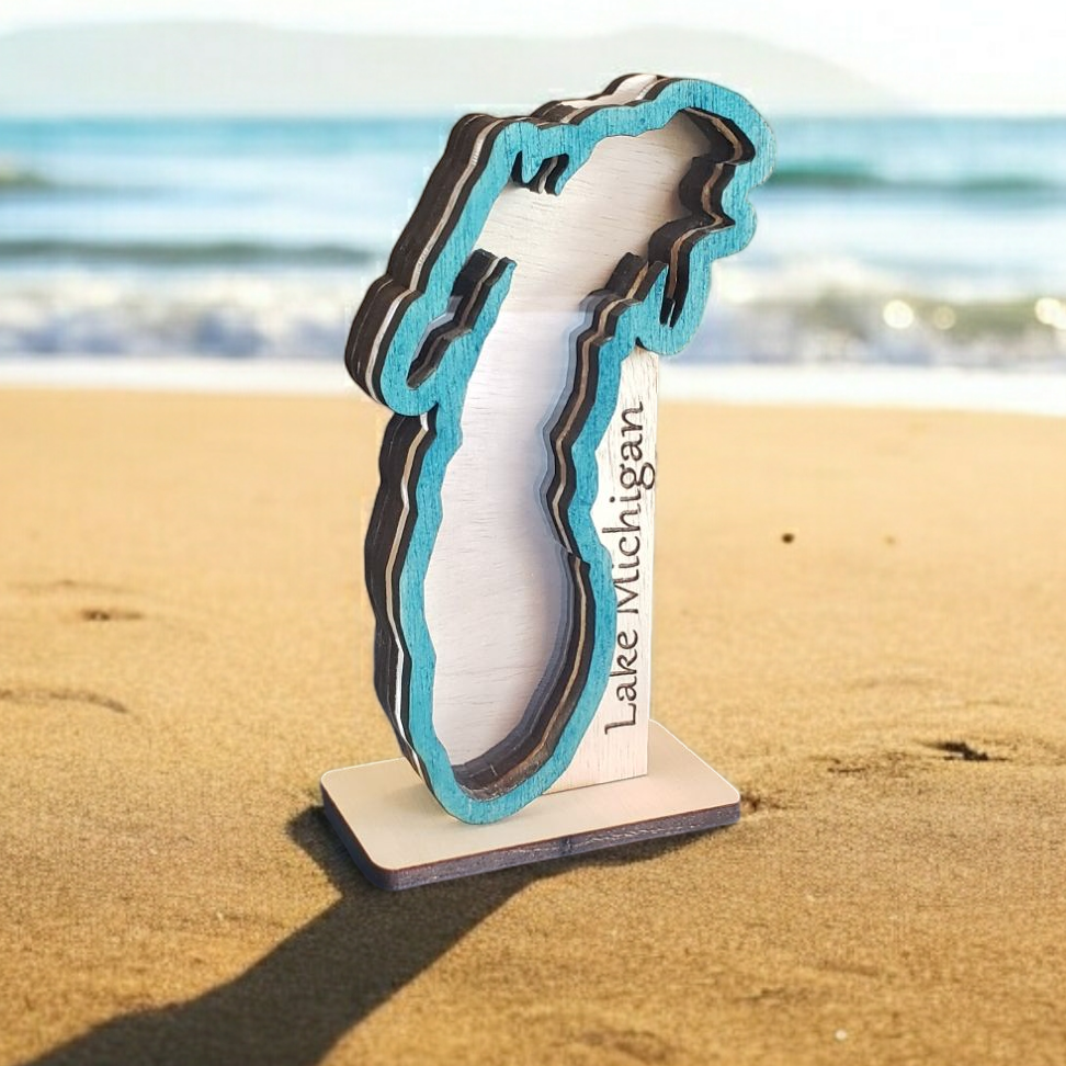 Lake Michigan Sea Beach Glass Rock Shadowbox Display, Single Sided, Window Display, Two-sided Shine-through Shelf Sitter, LED Light, Small