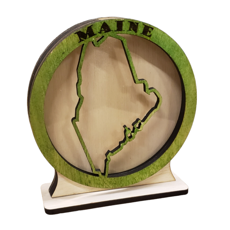 Maine Round Sea Glass Shadowbox Display Single Sided, Window Hanging, Double Sided Shine-through Shelf Sitter, LED Light, Small