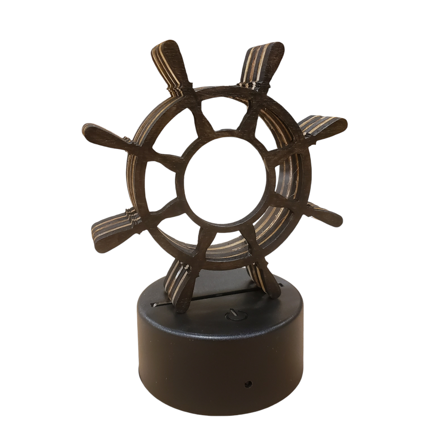 Ship's Steering Wheel Sea Glass Shadowbox Display, Single Sided, Window Hanging, Double Sided Shine-through Shelf Sitter, LED Light, Small