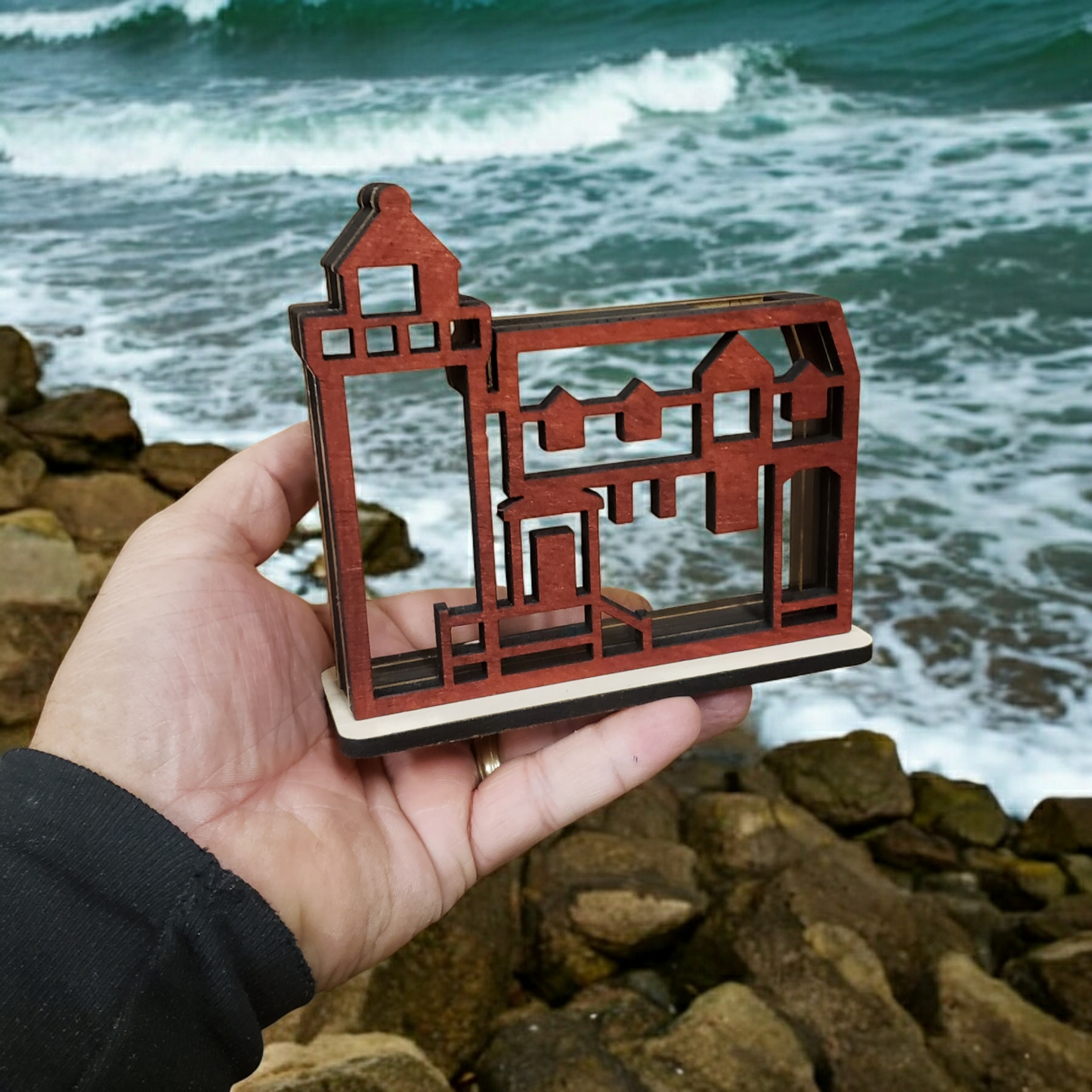 Point Betsie Lighthouse Sea Glass Shadowbox Display Single Sided, Window Hanging, Double Sided Shine-through Shelf Sitter, LED Light, Small