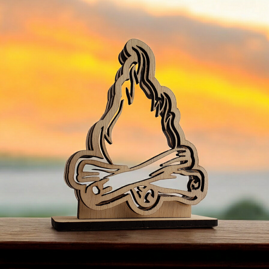 Campfire Bonfire Sea Glass Shadowbox Display Single Sided, Window Hanging, Double Sided, LED Night Light, Small