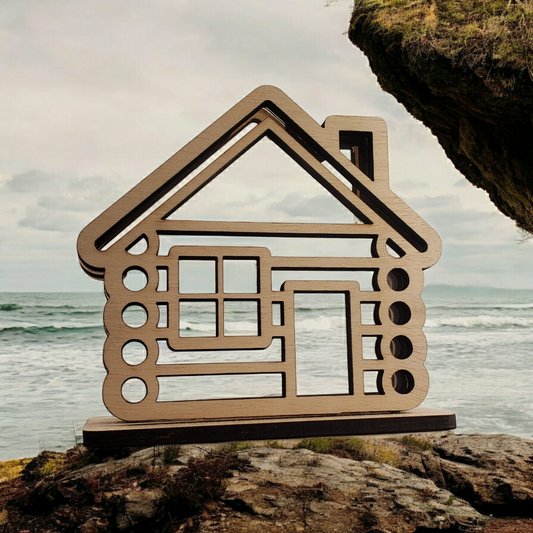 Log Cabin Sea Glass Shadowbox Display Single Sided, Window Hanging, Double Sided, LED Night Light, Small