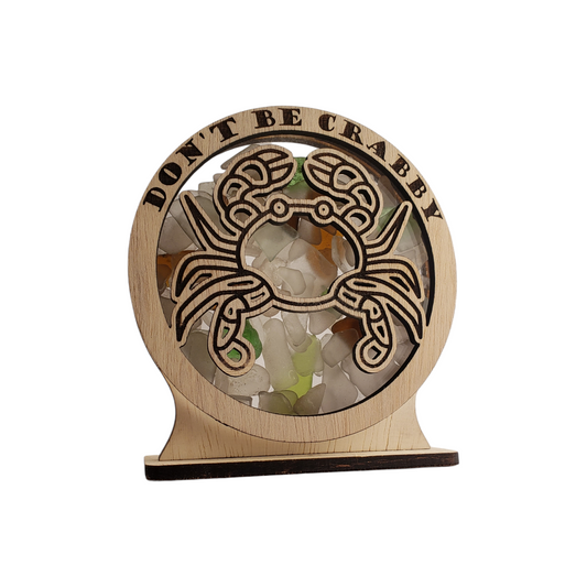 Crab Sea Glass Shadowbox Display Single Sided, Window Hanging, Double Sided Shine-through Shelf Sitter, LED Light, Small