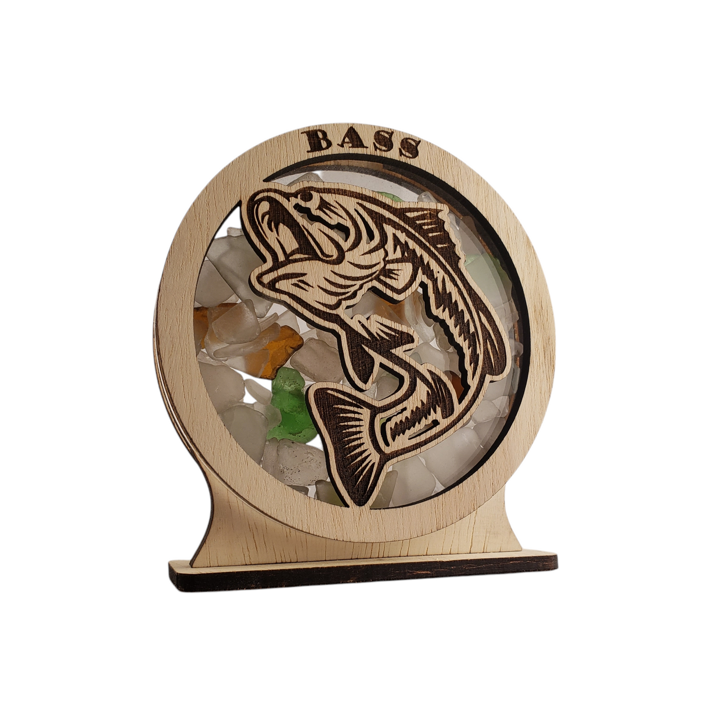 Bass Sea Glass Shadowbox Display Single Sided, Window Hanging, Double Sided Shine-through Shelf Sitter, LED Light, Small