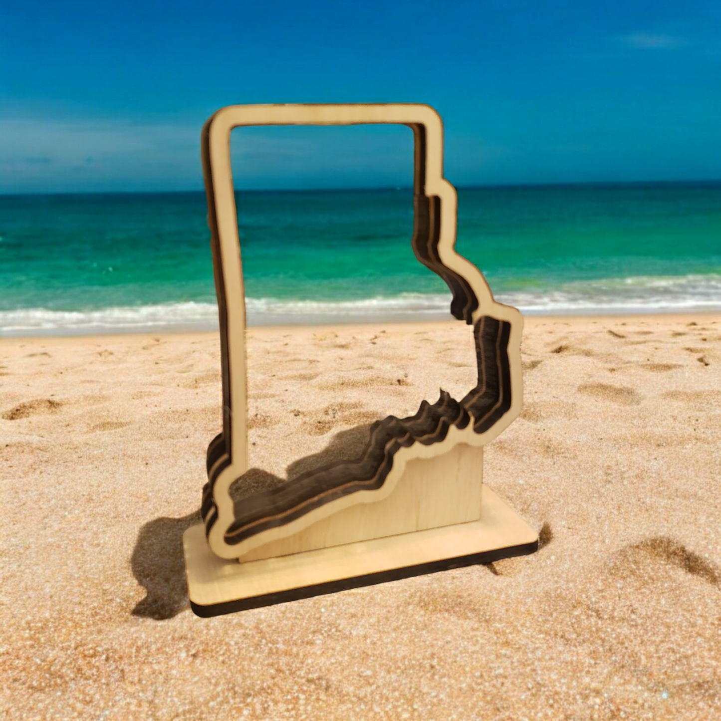 Rhode Island Sea Beach Glass Shadowbox Display, Single Sided, Window Hanging, Shine-Through Double Sided Shelf Sitter, LED Light, Small