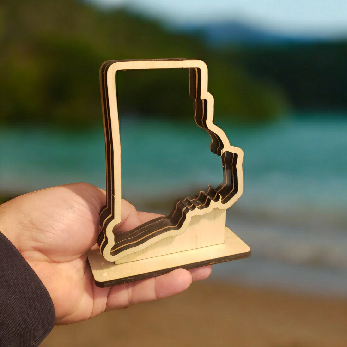 Rhode Island Sea Beach Glass Shadowbox Display, Single Sided, Window Hanging, Shine-Through Double Sided Shelf Sitter, LED Light, Small