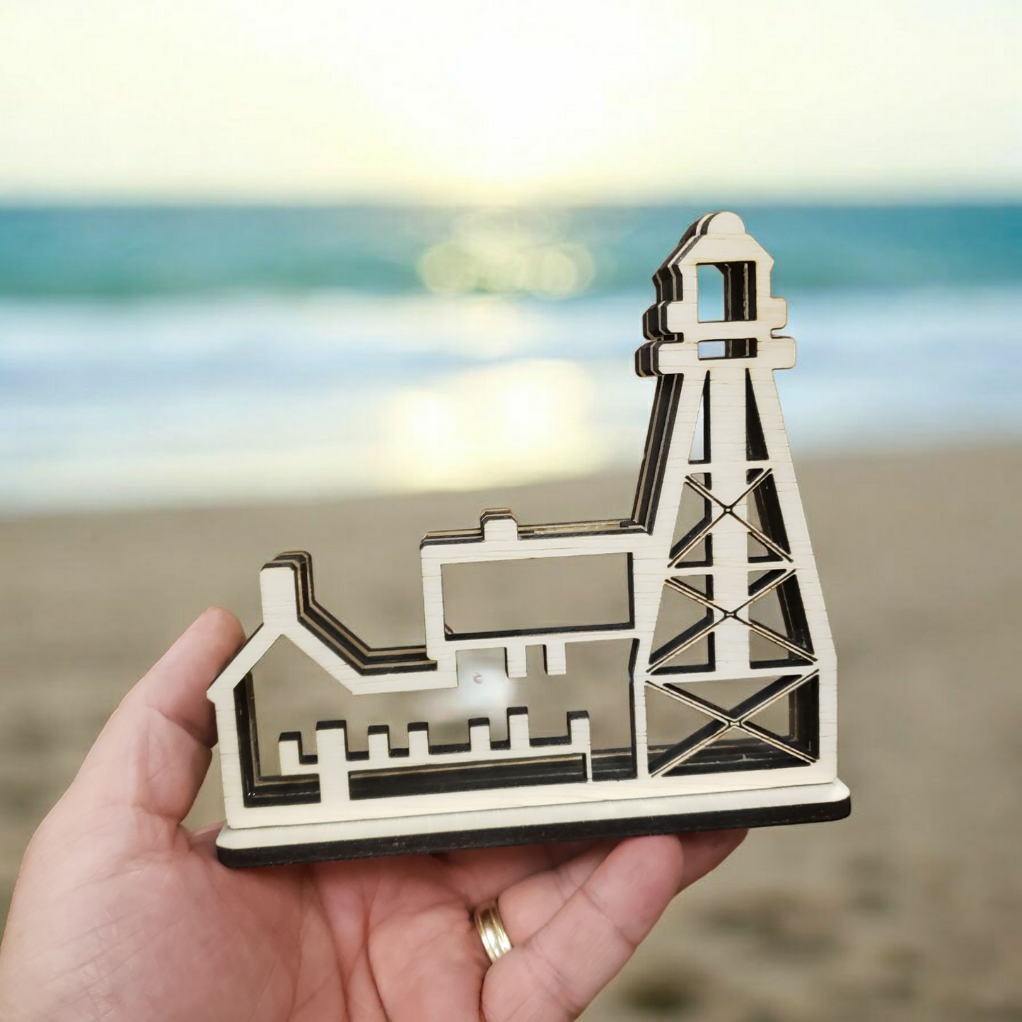 Whitefish Point Lighthouse Sea Glass Shadowbox Display Single Sided, Window Hanging, Double Sided Shine-through Shelf Sitter, LED Light, Small