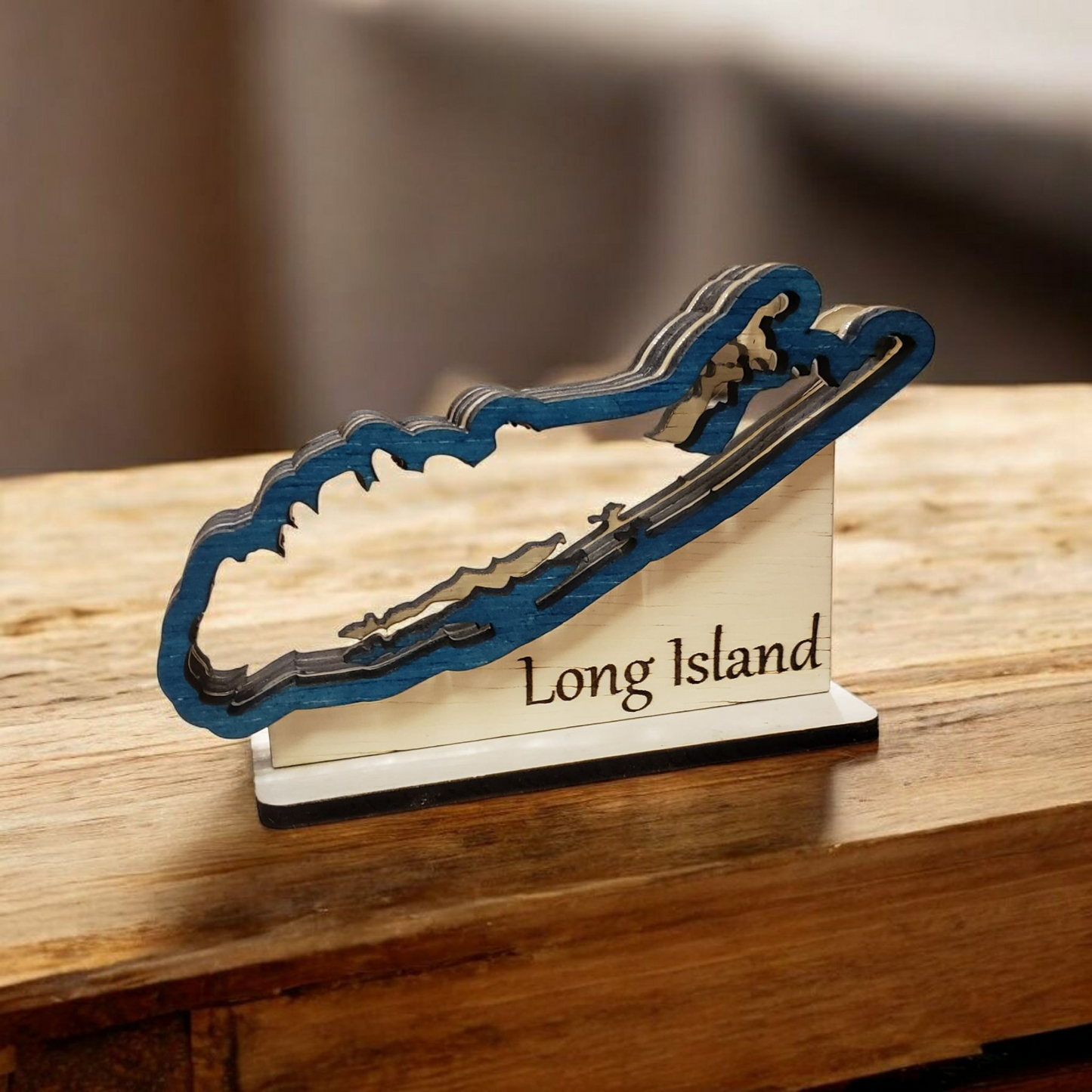 Long Island New York Sea Glass Shadowbox Display Single Sided, Window Hanging, Double Sided Shine-through Shelf Sitter, LED Light, Small