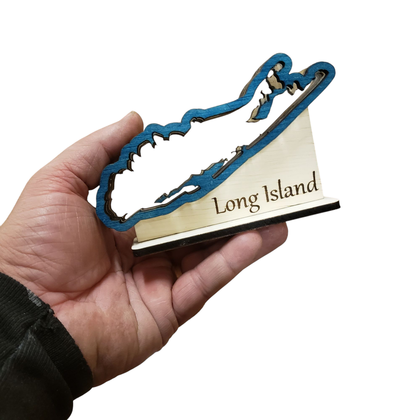 Long Island New York Sea Glass Shadowbox Display Single Sided, Window Hanging, Double Sided Shine-through Shelf Sitter, LED Light, Small