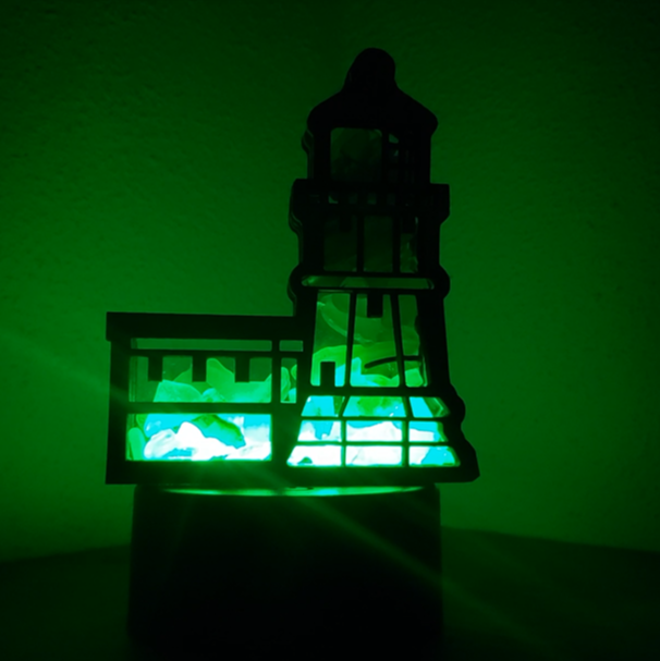 Split Rock Lighthouse Sea Glass Shadowbox Display Single Sided, Window Hanging, Double Sided Shine-through Shelf Sitter, LED Light, Small