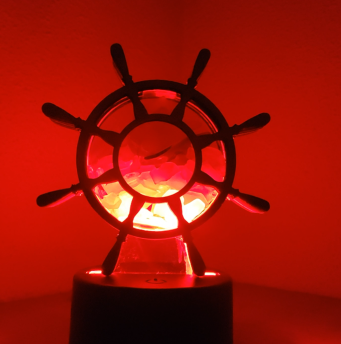 Ship's Steering Wheel Sea Glass Shadowbox Display, Single Sided, Window Hanging, Double Sided Shine-through Shelf Sitter, LED Light, Small